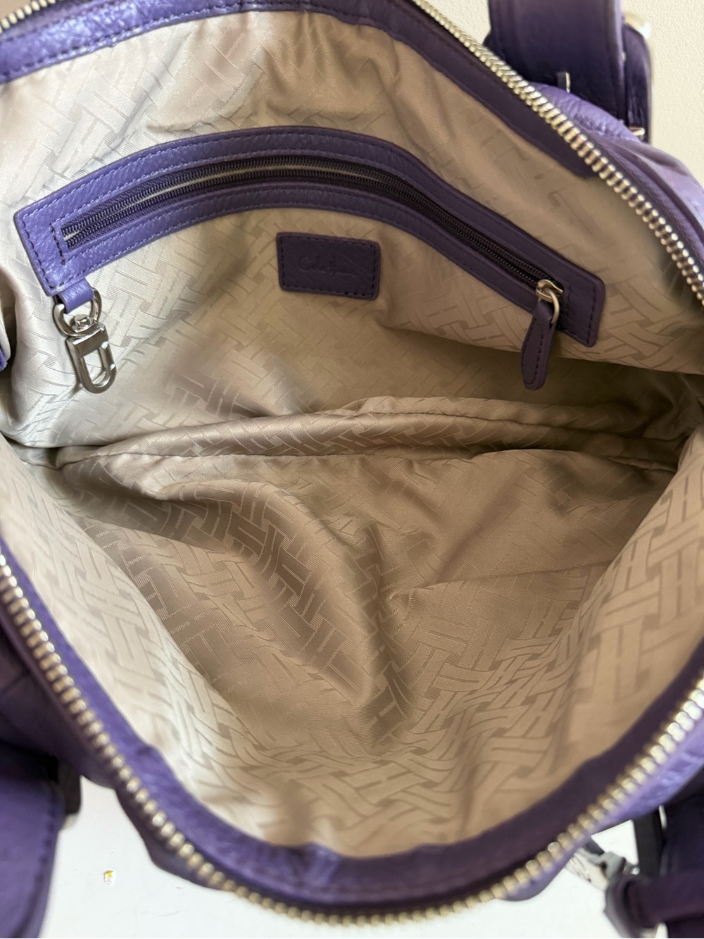 Cole Haan Purple & silver pebbled leather Satchel handbag Purse - Picture 9 of 9